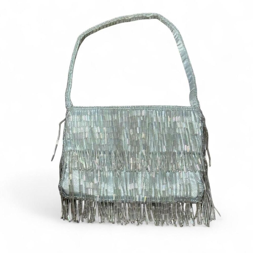 Vintage Ermo blue hand beaded fringe purse